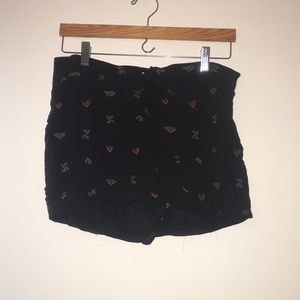 Black front tie high waisted shorts